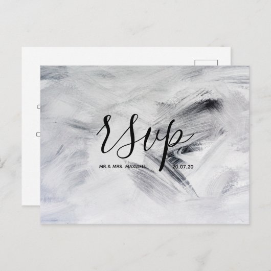 Rsvp-Hochzeitkarte | White Artwork Script Postcard Einladungspostkarte (Vorne/Hinten)
