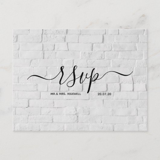 Rsvp-Hochzeitkarte | White Brick Script Postcard Einladungspostkarte (Vorderseite)