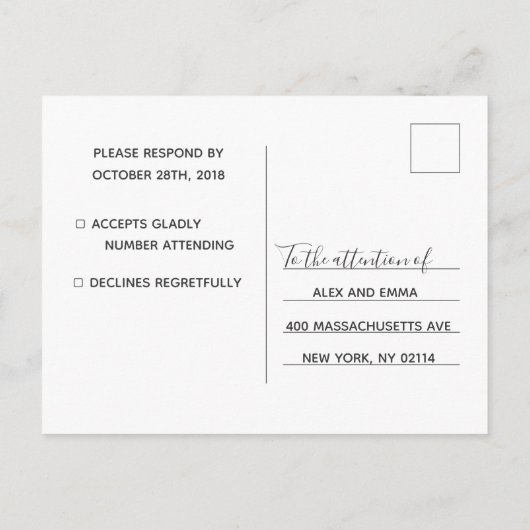 Rsvp-Hochzeitkarte | White Brick Script Postcard Einladungspostkarte (Rückseite)