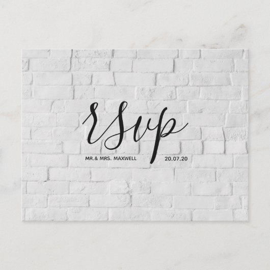 Rsvp-Hochzeitkarte | White Brick Script Postcard Einladungspostkarte (Vorderseite)