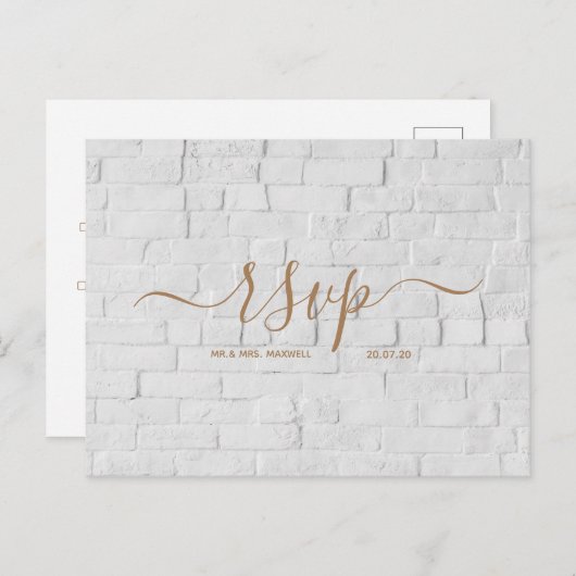 Rsvp-Hochzeitkarte | White Brick Script Postcard Einladungspostkarte (Vorne/Hinten)