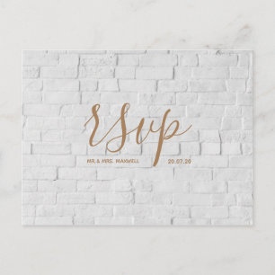 Rsvp-Hochzeitkarte   White Brick Script Postcard Einladungspostkarte