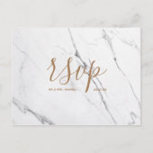 Rsvp-Hochzeitkarte | White Gold Marmor Script Einladungspostkarte (Vorderseite)