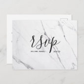 Rsvp-Hochzeitkarte | White Marble Script Postcard Einladungspostkarte (Vorne/Hinten)