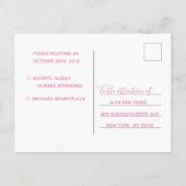 Rsvp-Hochzeitkarte | White Pink Marble Script Einladungspostkarte (Rückseite)