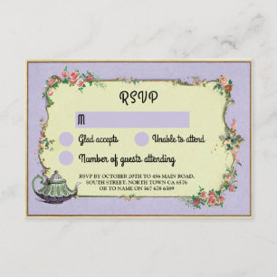 RSVP Hochzeits-Wunderland Teekanne Lila Blumen Einladung