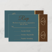 RSVP-Hochzeitschokolade braun und dunkel Aquamarin RSVP Karte (Vorne/Hinten)