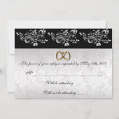 RSVP-Hochzeitsklassiker Schwarz-Weiß-Damast Einladung (Rückseite)