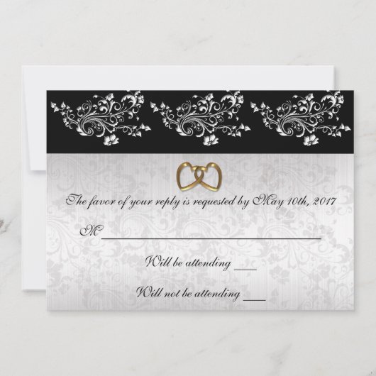 RSVP-Hochzeitsklassiker Schwarz-Weiß-Damast Einladung (Rückseite)