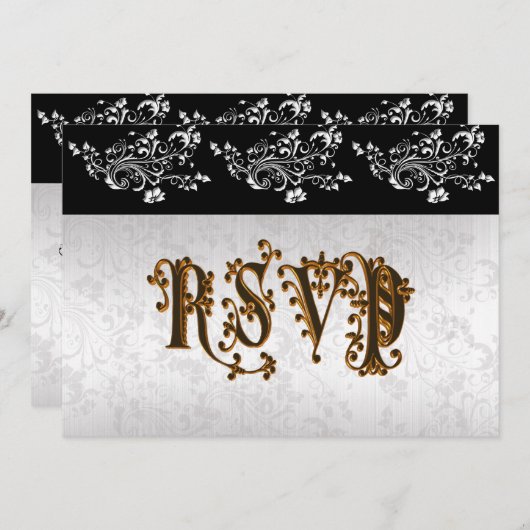 RSVP-Hochzeitsklassiker Schwarz-Weiß-Damast Einladung (Vorne/Hinten)
