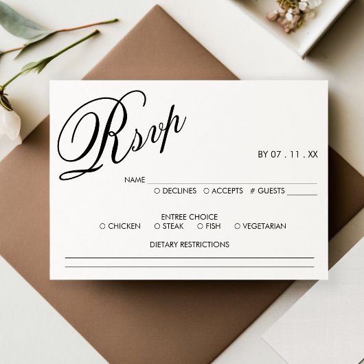 RSVP-Hochzeitsschrift für Schwarz und Weiß RSVP Karte