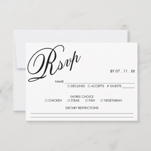RSVP-Hochzeitsschrift für Schwarz und Weiß RSVP Karte (Vorderseite)