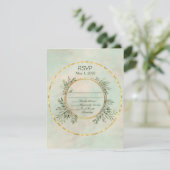 RSVP-Hochzeitstile für Green und Gold Circle Frame (Stehend Vorderseite)