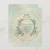 RSVP-Hochzeitstile für Green und Gold Circle Frame (Vorne/Hinten)