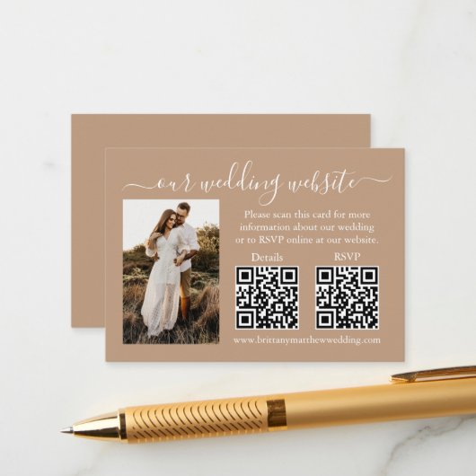 RSVP-Hochzeitstipps Details Foto 2 QR Taupe Begleitkarte (Vorderseite/Rückseite Beispiel)
