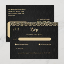 RSVP-Hochzeitszeitszitat für Black Gold Lace für p Postkarte