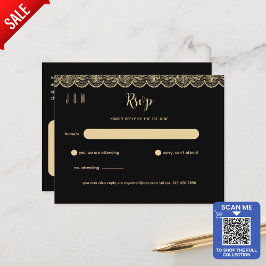 RSVP-Hochzeitszeitszitat für Black Gold Lace für p Postkarte
