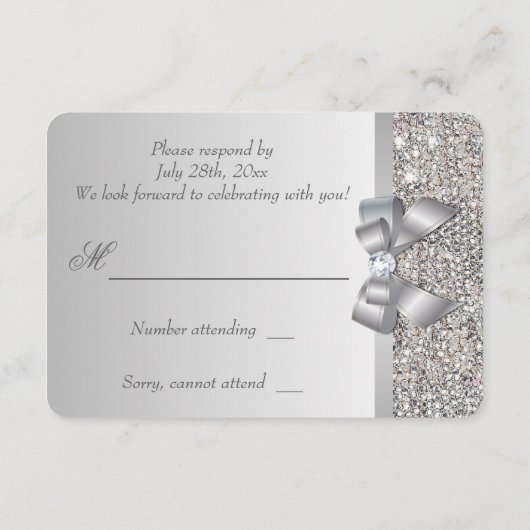 RSVP-Imitate Hochzeitstifte Silver Sequins Bow RSVP Karte (Rückseite)