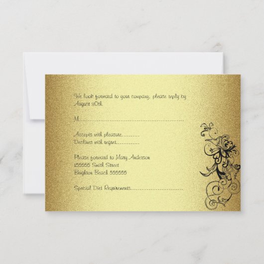 RSVP Karte Alle Ereignisse Elegante Gold Schwarze (Rückseite)