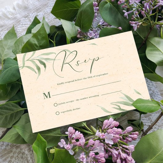Rsvp-Karte, Beige-Papier in grünen Folien Einladung