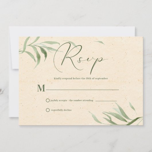 Rsvp-Karte, Beige-Papier in grünen Folien Einladung (Vorderseite)