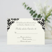 RSVP-Karte "Black and Ivory Damask" Einladung (Stehend Vorderseite)