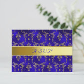 RSVP-Karte - Blau und Gold RSVP Karte (Stehend Vorderseite)