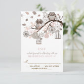 RSVP-Karte "Blush and Grey Owls Winter Wedding" RSVP Karte (Stehend Vorderseite)
