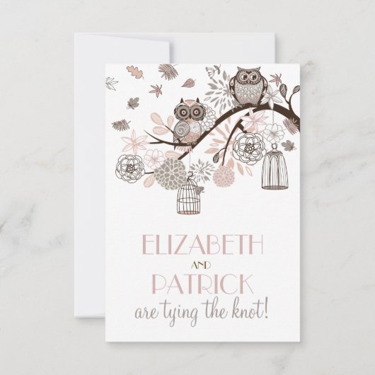 RSVP-Karte "Blush and Grey Owls Winter Wedding" RSVP Karte (Rückseite)