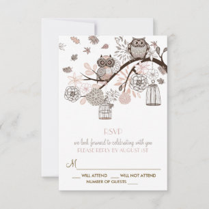 RSVP-Karte "Blush and Grey Owls Winter Wedding" RSVP Karte