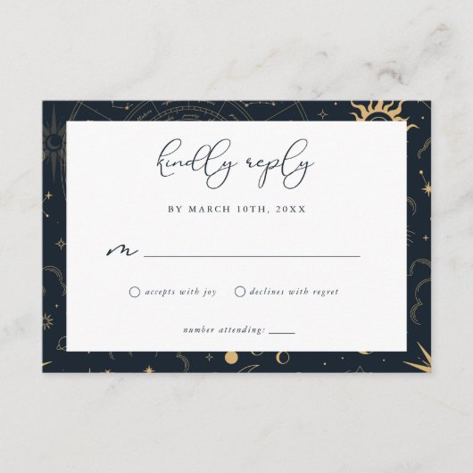 RSVP-Karte "Celestial Sun and Moon Stars" Begleitkarte (Vorderseite)