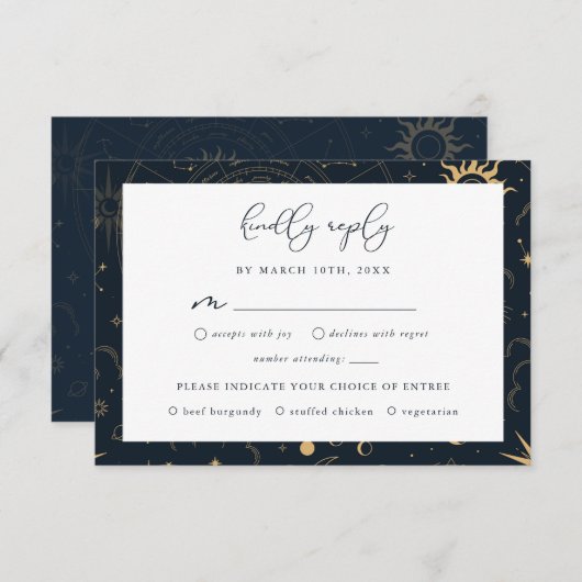 RSVP-Karte "Celestial Sun and Moon Stars" Begleitkarte (Vorne/Hinten)