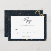 RSVP-Karte "Celestial Sun and Moon Stars" Begleitkarte (Vorne/Hinten)