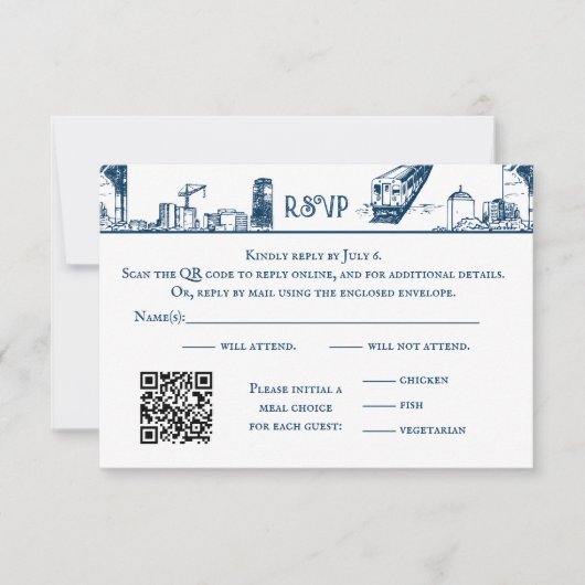 RSVP-Karte der Boston Toile Navy Dankeskarte (Vorderseite)