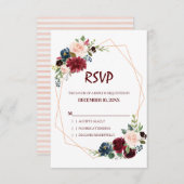 RSVP-Karte des Burgundy Red Navy Floral Geometric RSVP Karte (Vorne/Hinten)