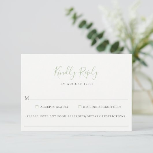 RSVP-Karte "Dusty Sage Green Wedding Food Allergy" RSVP Karte (Stehend Vorderseite)