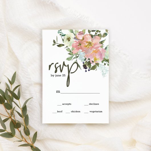 RSVP-Karte Eggshell and Blush Floral Wedding RSVP Karte