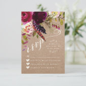 RSVP KARTE | Elegant floral Rustic Boho Rose Kraft (Stehend Vorderseite)