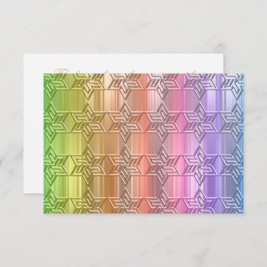 RSVP-Karte Farbige Regenbogensterne Damask RSVP Karte (Vorne/Hinten)