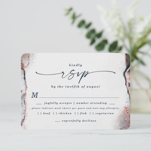 RSVP-Karte für abstrakte Blaue Hochzeit RSVP Karte (Stehend Vorderseite)