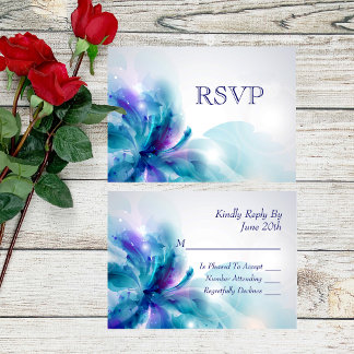 RSVP-Karte für abstraktes Blau und Lila Blumendesi RSVP Karte