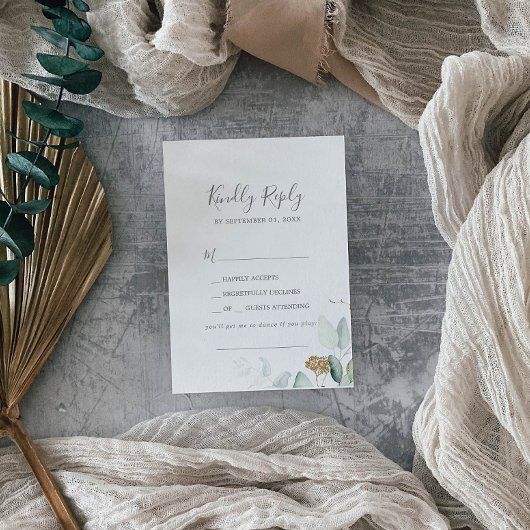 RSVP-Karte für Airy Greenery und Gold Leaf Song an RSVP Karte