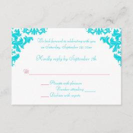RSVP-Karte für Aqua, White und Red Damask RSVP Karte