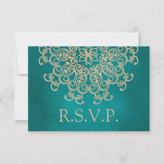 RSVP-KARTE FÜR aquamarine UND GOLD-INDISCHE ANTWOR RSVP Karte (Vorderseite)