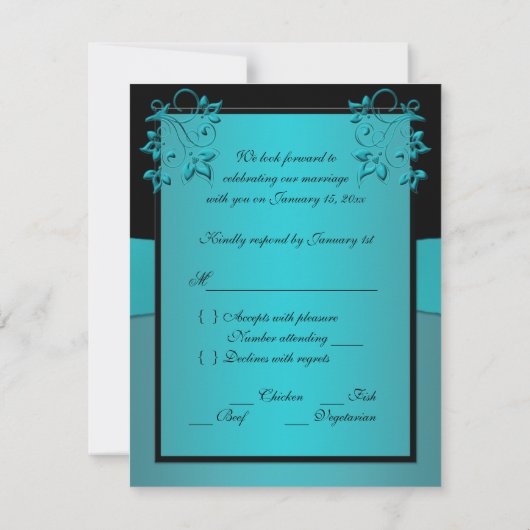 RSVP-Karte für aquamarine und schwarze Flora RSVP Karte (Rückseite)