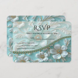 RSVP-Karte für aquamarine weiße Blüten RSVP Karte