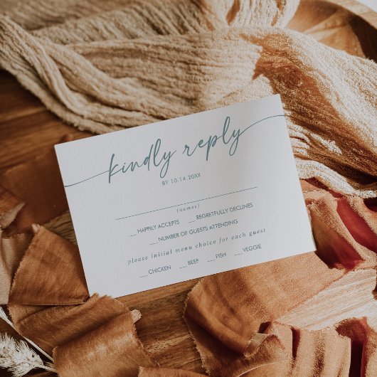 RSVP-Karte für Aquamarines und weißes Menü Boho Ch RSVP Karte