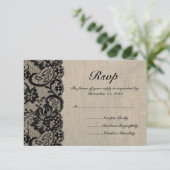 RSVP-Karte für Black Lace und Burlap Wedding RSVP Karte (Stehend Vorderseite)