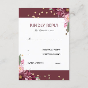 RSVP-Karte für Blumenburgunde und Golddots RSVP Karte