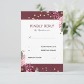 RSVP-Karte für Blumenburgunde und Golddots RSVP Karte (Stehend Vorderseite)